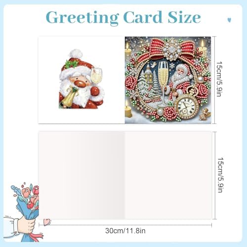 jinglinhh 6pcs Christmas Champagne Snowman Rose Diamond Art Painting Greeting Cards with Envelopes, DIY Card Making Kits for Adults, Diamond Art Postcards Christmas Cards Craft Gifts - Image 2