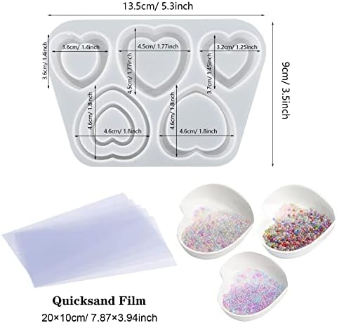 Resin Shaker Silicone Molds, Heart-Shaped Quicksand Silicone Molds Resin Casting Molds Epoxy with PVC Sheets and Colored Beads for Jewelry Making - Image 6