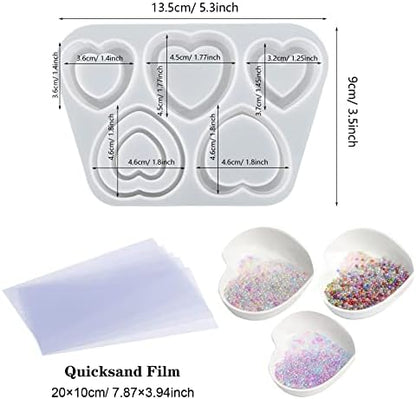 Resin Shaker Silicone Molds, Heart-Shaped Quicksand Silicone Molds Resin Casting Molds Epoxy with PVC Sheets and Colored Beads for Jewelry Making - Image 6