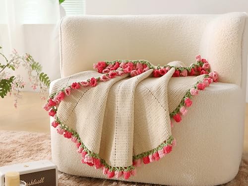 HZYZW Crochet Flower Blanket Kit for Beginners, 40'' Lily of The Valley Bouquet, Blanket Shawl Throw Kits for Adults, How to Knitting with Yarn, Home Decor Gifts for Crocheters (Grey-Pink Lily) - Image 4