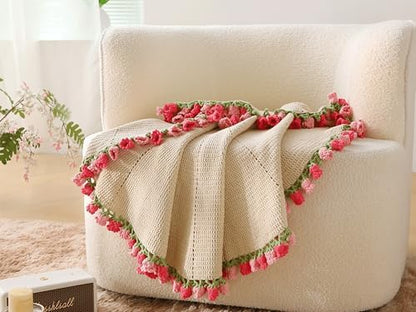 HZYZW Crochet Flower Blanket Kit for Beginners, 40'' Lily of The Valley Bouquet, Blanket Shawl Throw Kits for Adults, How to Knitting with Yarn, Home Decor Gifts for Crocheters (Grey-Pink Lily) - Image 4