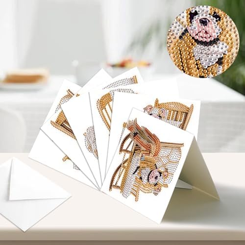Tontut 6pcs Diamond Painting Kit Greeting Card, Sofa Puppy 5D DIY Diamond Handmade Holiday Greeting Card with Envelope, Christmas Gift Congratulation - Image 4