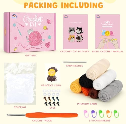 Fortuning's JDS Crochet Kit for Beginners, 4-Pack Adorable Cat Crochet Kits - Image 3