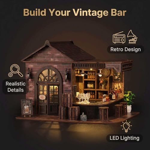 Book Nook Kit, 3D Wooden Miniature Tavern & Pub Dollhouse with LED Lights - DIY Mini House Craft Model for Adults, Birthday Valentine's Day Gift for Women Men - Image 6