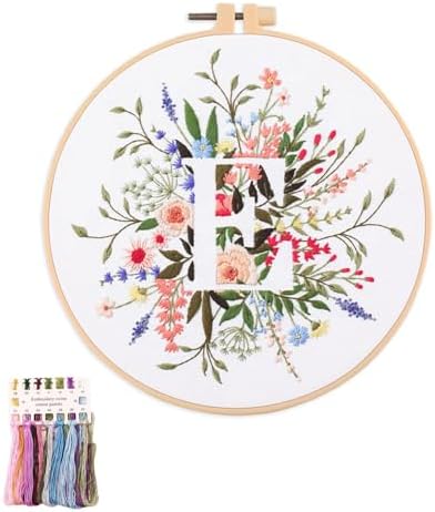 artcici Embroidery Kits Plant Flower Leaf English Letter Patterns for Beginners Adults, Full Range Embroidery Starter Kits Cross Stitch Needlework Supplies (Letter E) by Unknown