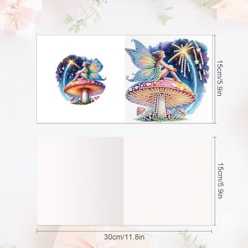 Tontut 6pcs Diamond Art Painting Kit Greeting Card, Genie on Mushroom 5D DIY Diamond Handmade Holiday Greeting Card with Envelope, Holiday Gift Congratulation - Image 2