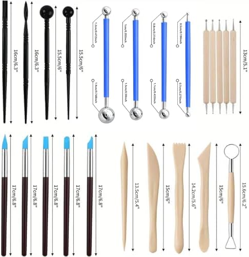 24Pcs Clay Sculpting Tool Set, Polymer Clay Kit with Ball Stylus Pens, Silicone Sculpting Brushes, Wooden Carving Tools & Smoothing Sponge, Professional Pottery Modeling Tools for Ceramic& DIY Crafts - Image 2