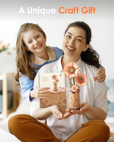 ROBOTIME 3D Puzzle Light Orange Gerbera Daisy TW111, DIY Wooden Flower Craft, Artificial Flowers Model Kit to Assemble for Adults, Home Decoration and Valentine's Day Toy Gift Set - Image 6