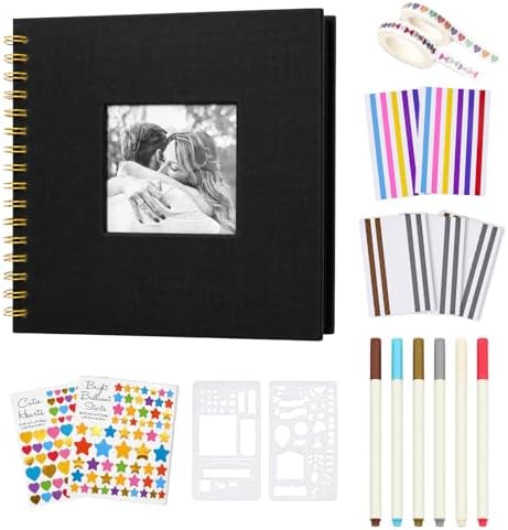 Cvochtty Scrapbook Album 40 Pages with DIY Kits, Craft Paper Photo Album, Black Linen Cover Scrapbooking for 2x3 3x5 4x6 5x7 Pictures, Memory Book for Wedding Baby Family Birthday by Unknown