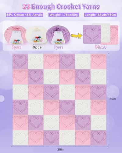 Coopay Crochet Kit for Beginners, 3D Heart Granny Square Blanket Kit, Set A - Image 5