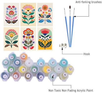 Clendo 6 Pack DIY Paint by Numbers Kit for Adults Beginner, Flower Adult Paint by Number Kits on Canvas Without Frame, Easy Floral Acrylic Oil Art and Crafts Kits Perfect for Home Decor 8x12 Inch - Image 7