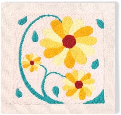LB Yellow Floral Punch Needle Kit Frame, Punch Needle Kits Adults Beginner Hand Embroidery Starter Kit with Flower Pattern and Instructions Punch Needles Embroidery Kit Include Embroidery Hoop Threads by LB