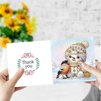 DIY Diamond Greeting Cards Set Christmas, 5D DIY Diamond Art Painting Greeting Card, DIY Christmas Card Making Kits for Family Friends Handmade Gift-#26-Snowman - Image 3