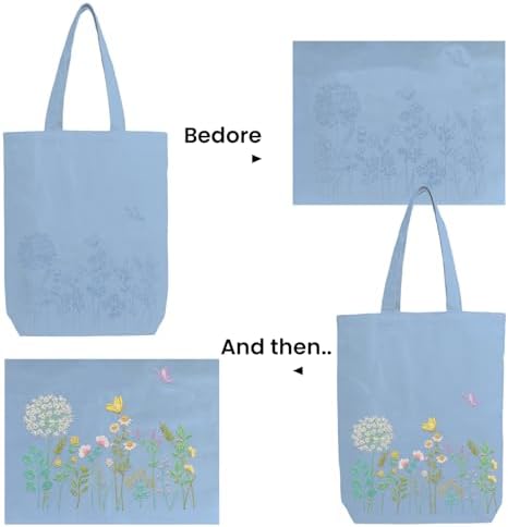 CREAWONDER Canvas Tote Bag Embroidery Kit with Pattern for Beginners, Arts and DIY Embroidery Crafts Kits for Adults, Include Instructions, Embroidery Hoops, Color Threads and Tool - Image 5