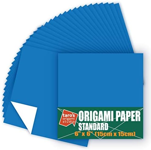[Taro's Origami Studio] Standard 6 Inch One Sided Single Colors (Blue) 50 Sheets (All Same Color) Square Easy Fold Premium Japanese Paper for Beginner by TAROSORIGAMISTUDIO