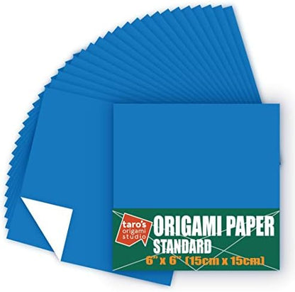 [Taro's Origami Studio] Standard 6 Inch One Sided Single Colors (Blue) 50 Sheets (All Same Color) Square Easy Fold Premium Japanese Paper for Beginner by TAROSORIGAMISTUDIO