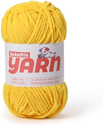 Plush Chunky Chenille Yarn for Crocheting, Soft Fluffy Velvet Yarn for Crocheting, Fuzzy Baby Blanket Knitting Yarns, 100g/131yds Bulky Amigurumi Yarns（Golden Yellow） by Sekafris