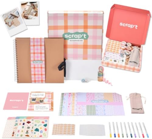 Scrapbook Kit - Large 80 Page Photo Album DIY Scrapbook - Holds 300+ Photos, With Metallic Pens, 200+ Stickers, Glue Pen, Washi Tapes, Backing Paper, Photo Corner Stickers (Starter Kit - 12 x 12 Inch) by Scrapt