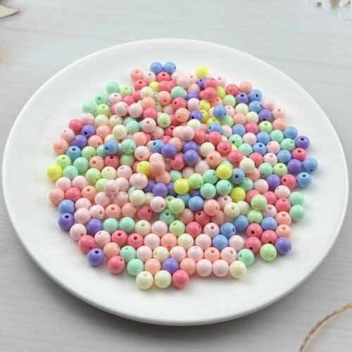 300pcs Acrylic Round Beads for Crafts 8mm Resin Candy Color Spacer Beads with Hole for Jewelry Making Sewing Crafts Decoration Necklaces Bracelets Earrings Supplies(Light Mix Colors) - Image 2