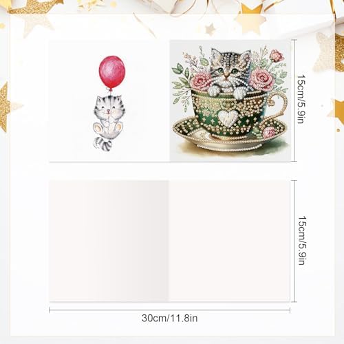antor 6 Pack DIY Cat in Teacup Diamond Painting Greeting Cards with Envelopes – Cute Animal Rhinestone Art Craft Kit, Handmade Crystal Card Set, Diamond Art Kits for Adults - Image 3