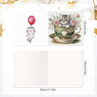 antor 6 Pack DIY Cat in Teacup Diamond Painting Greeting Cards with Envelopes – Cute Animal Rhinestone Art Craft Kit, Handmade Crystal Card Set, Diamond Art Kits for Adults - Image 3