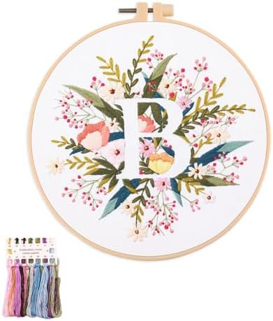artcici Embroidery Kits Plant Flower Leaf English Letter Patterns for Beginners Adults, Full Range Embroidery Starter Kits Cross Stitch Needlework Supplies (Letter B) by Unknown