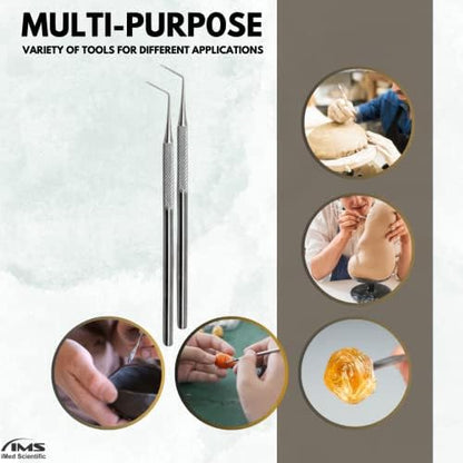 Clay Needle Tool 2Pcs Stainless Steel Professional Pin Needle Detail Tool for Ceramic Polymer Clay Sculpture Modeling to Make Intricate Design Detailing (Angled) - Image 2