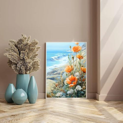 Paint by Numbers for Adults Beginner Flowers,Paint Number Kits Poppies and Daisies Adult,Paint by Number Sea View Adult Paint by Number Kits DIY Oil Painting Kits Gift, 12 x16 Inch（Include Framed） - Image 4