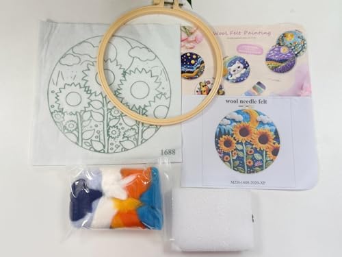 CaptainCrafts Needle Felting Kit, Wool Felt Supplies, Embroidery Hoops, Wool Painting Tools Needle Felting Starter Kit for DIY Decoration (Sunflower Fields) - Image 3