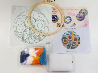CaptainCrafts Needle Felting Kit, Wool Felt Supplies, Embroidery Hoops, Wool Painting Tools Needle Felting Starter Kit for DIY Decoration (Sunflower Fields) - Image 3