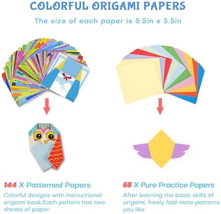 Origami Kit for Kids Ages 5-16, 212 Sheets with 72 Patterns & Instruction Book | Origami Paper Kit for Beginners & Advanced | Arts & Crafts Toys for Girls & Boys Ages 8-12 | Birthday & Christmas Gifts - Image 4