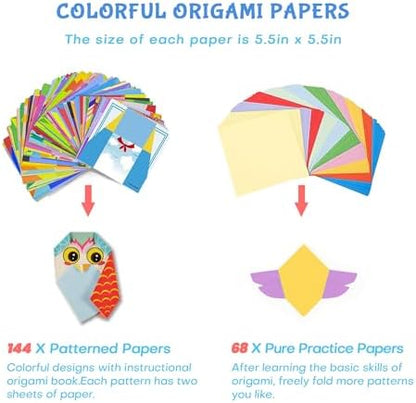 Origami Kit for Kids Ages 5-16, 212 Sheets with 72 Patterns & Instruction Book | Origami Paper Kit for Beginners & Advanced | Arts & Crafts Toys for Girls & Boys Ages 8-12 | Birthday & Christmas Gifts - Image 4