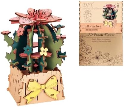 3D Flower Wooden Puzzles for Adults DIY Wooden Flowers Model Kit Building Set Crafts for Adults to Build, Botanical Collection/Ideal Creative Gift Ideas/Housewarming (Ball Cactus) by VBSUT