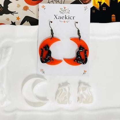 Xaekicr Halloween Moon and Cat Polymer Clay Cutters Set – 3Pcs Clay Earring Cutters for Halloween Earrings Making – Polymer Clay Molds and Tools for Jewelry DIY - Image 6