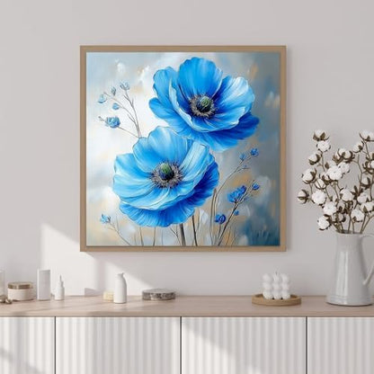 Artunion Framed Paint by Numbers Kit for Adults Beginners & Kids Ages 8-12,Blue Flowers Paint by Number with Frame,Abstract Poppy Paint by Numbers Kit on Canvas 10 * 10 Inch Without Easel - Image 2