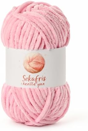 Chenille Blanket Yarn for Crocheting Size 5 Bulky Yarn Peach Pink by Sekafris