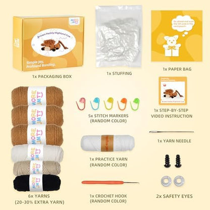 MOREJMTT Crochet kit for Beginners Adults, Learn to Crochet, Include Easy Knitting Soft Yarn, Step-by-Step Video Tutorial, Hook, Holiday Birthday Gift (Highland Cow) - Image 2