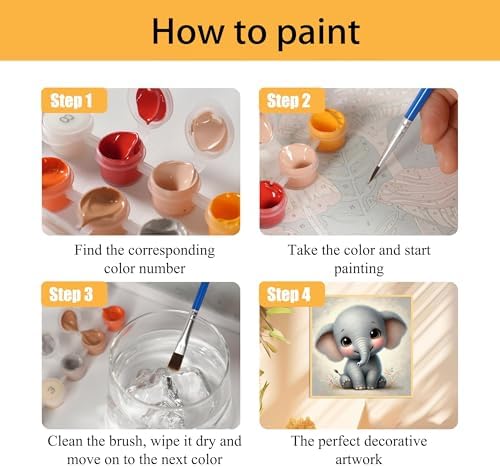 Mowana Elephant Paint by Numbers Kit for Kids Framed, Easy Paint by Number Kits for Adults Beginners with Easel DIY Acrylic Oil Painting Kits for Relaxing, Home Wall Decor and Gift 7.8x7.8inches - Image 4