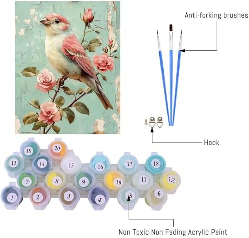 pchmcu Bird Flower Paint by Numbers Kits for Adults,Rose Paint by Number for Adults Beginner, Paint by Numbers Kits on Canvas Without Frame for Home Wall Decor 16x20inch - Image 6