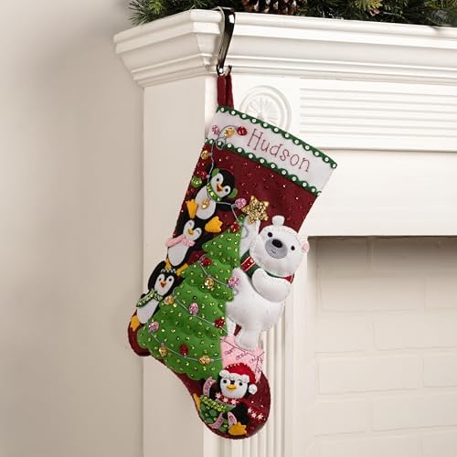Bucilla Felt Applique 18" Stocking Making Kit, Arctic Tree Trimmers, Perfect for DIY Arts and Crafts, 89741E - Image 2