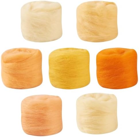 FASHEWELRY 1.2 OZ Wool Felting Kit 7 Set 7 Colors Orange Theme Needle Felting Wool Roving Nature Wool Roving for Needle Felting Wet Felting DIY Hand Spinning - Image 7