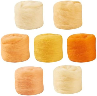 FASHEWELRY 1.2 OZ Wool Felting Kit 7 Set 7 Colors Orange Theme Needle Felting Wool Roving Nature Wool Roving for Needle Felting Wet Felting DIY Hand Spinning - Image 7
