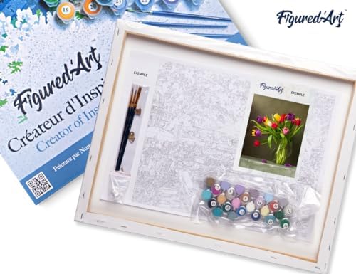Figured'Art Paint by Numbers for Adults with Frame Multicolored Flowers 16"x20" - Craft Art Painting DIY Kit Canvas Already Stretched on a Wooden Frame - Image 5