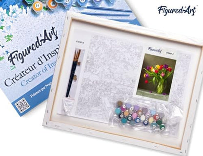 Figured'Art Paint by Numbers for Adults with Frame Multicolored Flowers 16"x20" - Craft Art Painting DIY Kit Canvas Already Stretched on a Wooden Frame - Image 5