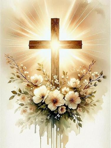 MjhRcll Crucifixion Stamped Cross Stitch Kits, Cross Stitch Ornament Kits for Adults Beginners, Counted Embroidery Needlepoint Kits Home Decor 12x16 Inch by MjhRcll