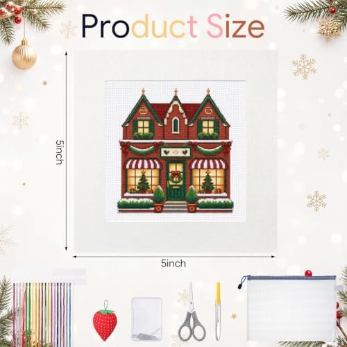 XunYee 22 Pcs Christmas Village House 18 Mesh Needlepoint Canvas Kit - Image 2