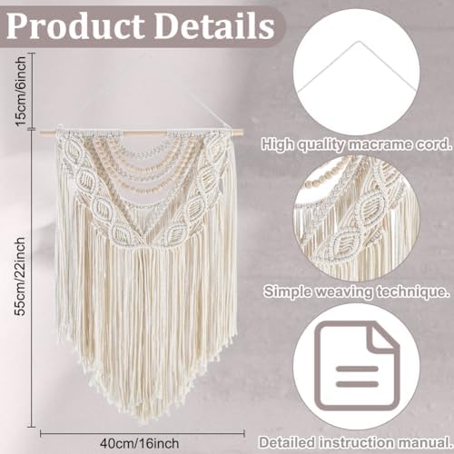 FREEBLOSS Boho Macrame Wall Hanging Kit Woven Tassel Tapestry DIY Cotton Rope Decoration Macrame Kit with Instructions for Adults Beginners, 40cm/15.7" Wide - Image 3