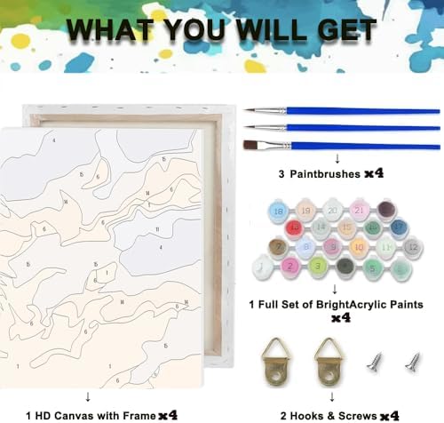 4 Pack Retro Flower Paint by Numbers Kit for Adults Beginner with Framed - Image 4