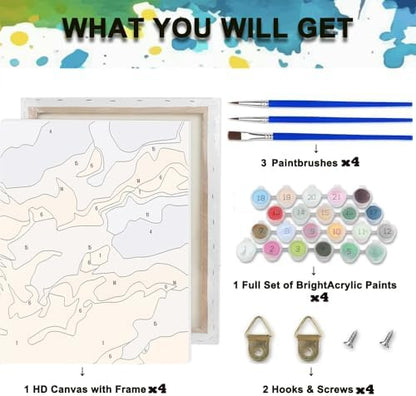 4 Pack Retro Flower Paint by Numbers Kit for Adults Beginner with Framed - Image 4