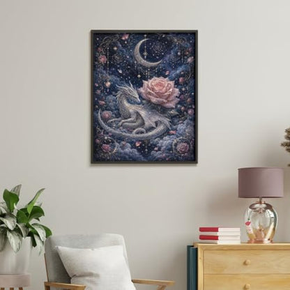 Bozfoxa Paint by Numbers Kit for Adults Beginner Silver Rose Dragon - Image 5